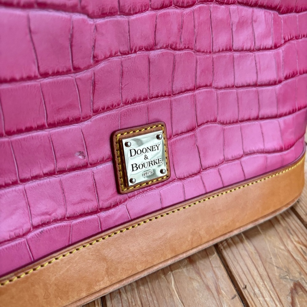 Dooney & Bourke Pink and Brown Croc Embossed Satchel - Picture 2 of 13
